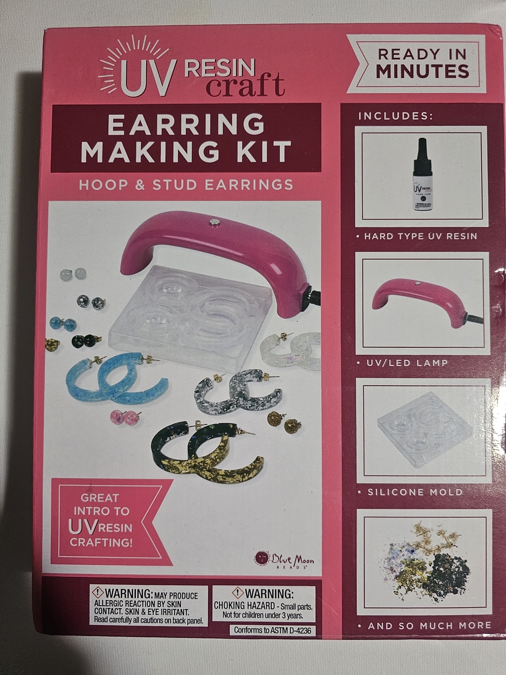 UV Resin Craft Earring Making Kit - Pink UV/LED Lamp Included NIB - Picture 1 of 5